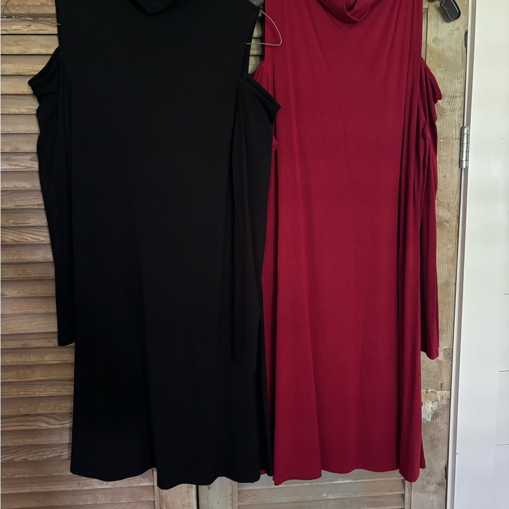 Neiman Marcus Black and Red Sheath Dress Mock Neck Sleeveless. Two dresses!